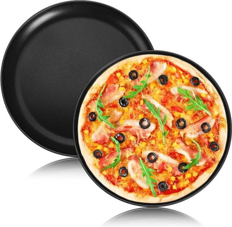 Set van 2 Ronde Pizza Plates van RVS met Antiaanbaklaag 26 cm voor Bakken en Serveren Gezond en Duurzaam