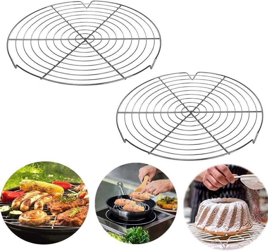 Set van 2 Ronde RVS Koelroosters 32 cm Zilver Ideaal voor Bakken Braden en Grillen