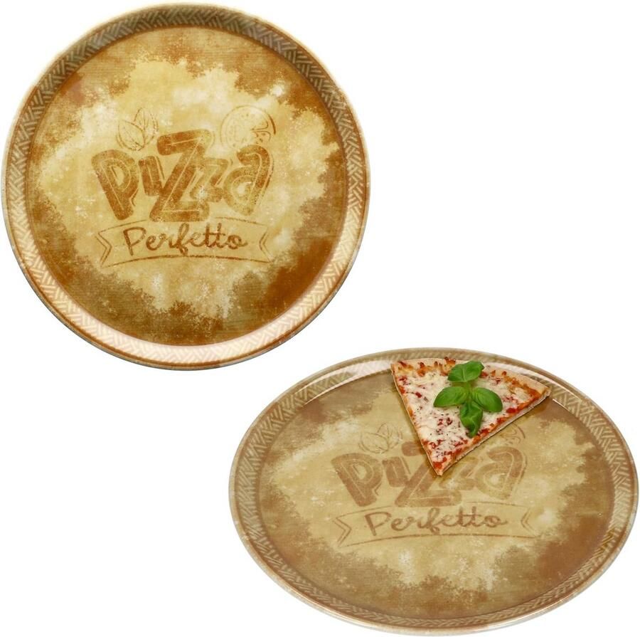 Set van 2 Rustieke Porseleinen Pizzaborden 31 5 cm Geel