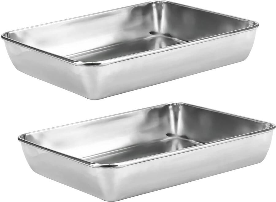 Set van 2 RVS Bakplaten 30 x 24 x 5 cm Rechthoekige Koekjesplaat en Bakplaat voor Taart Brownies en Koken in de Keuken