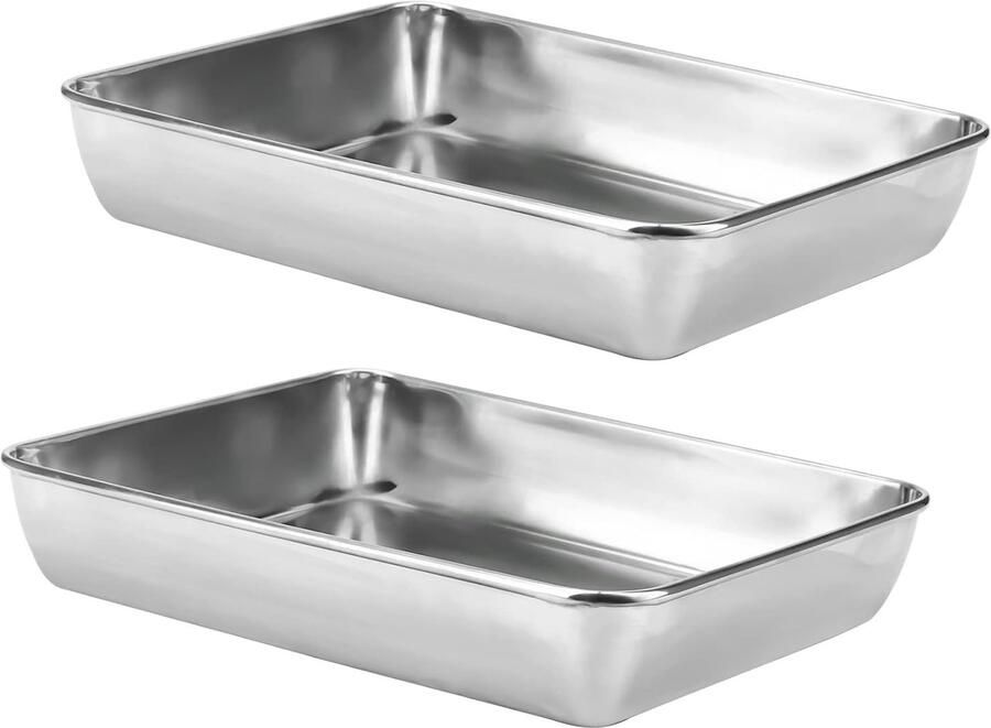 Set van 2 RVS Bakplaten 30 x 24 x 5 cm Rechthoekige Koekjesvorm Grill en Bakplaat voor Taart Brownies en Koken in de Keuken