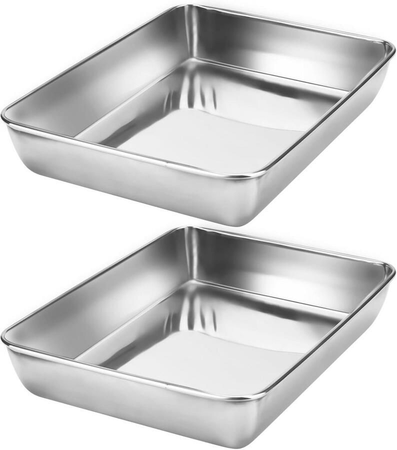 Set van 2 RVS Bakplaten 30 x 24 x 5 cm Rechthoekige Ovenvorm voor Baken en Braden
