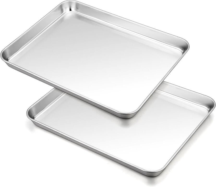 Set van 2 RVS Bakplaten Rechthoekig 26.5 x 20.5 x 2.5 cm Ideaal voor Bakken Koken en Serveren Vaatwasserbestendig en Gezond