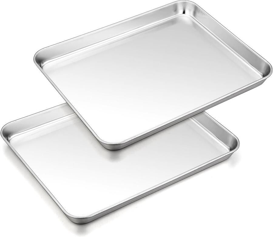 Set van 2 RVS Bakplaten Rechthoekig Ideaal voor Bakken Koken en Serveren 26.5 x 20.5 x 2.5 cm Gezond en Makkelijk te Reinigen Vaatwasserbestendig