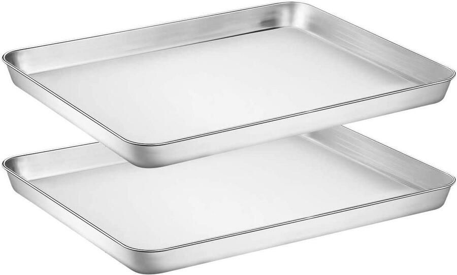 Set van 2 RVS Bakplaten Rechthoekig Ovenbestendige Koekjesvorm Vaatwasmachinebestendig