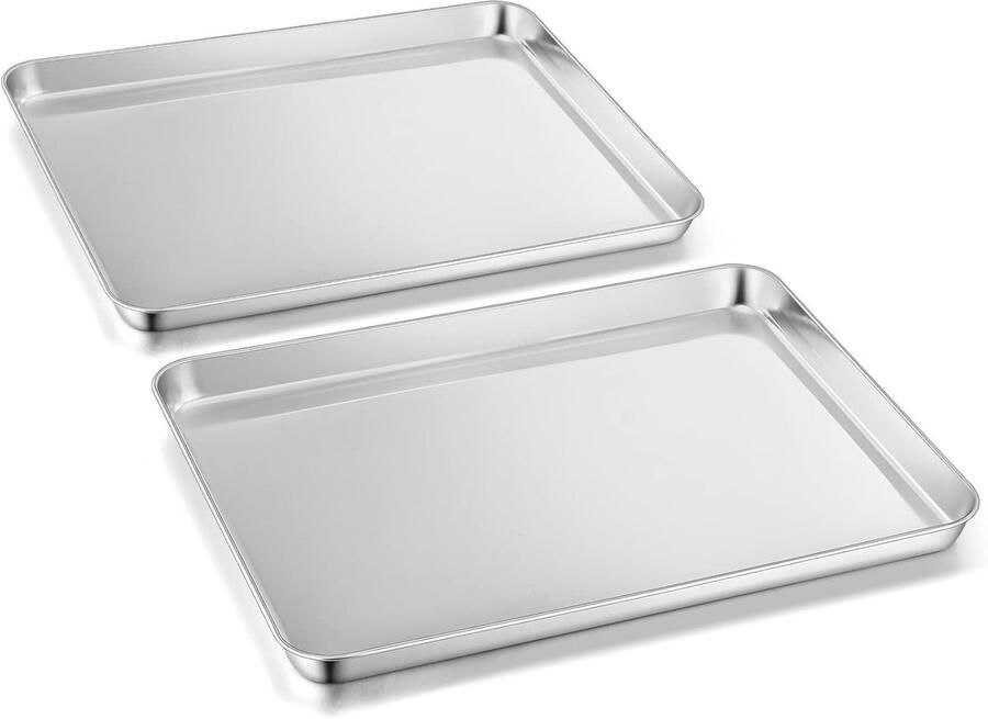 Set van 2 RVS Bakplaten Rechthoekige Ovenplaten voor Taarten Bakken en Serveren Vaatwasserbestendig en Duurzaam (26.5 x)