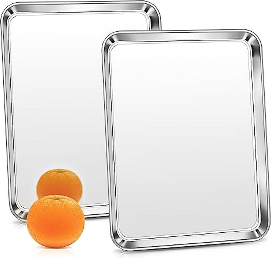 Set van 2 RVS Bakplaten Rectangular Ovenplaten voor Bakken en Serven