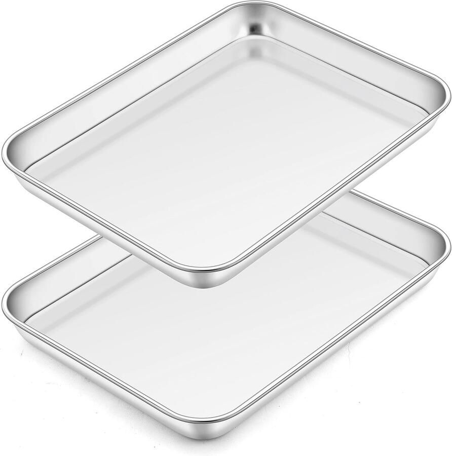 Set van 2 RVS Bakplaten voor Mini Cakes en Rooster Gerechten Rectangular Ovenbestendig 23 x 17 x 2.5 cm Geschikt voor Gezond Koken en Vaatwasserveilig