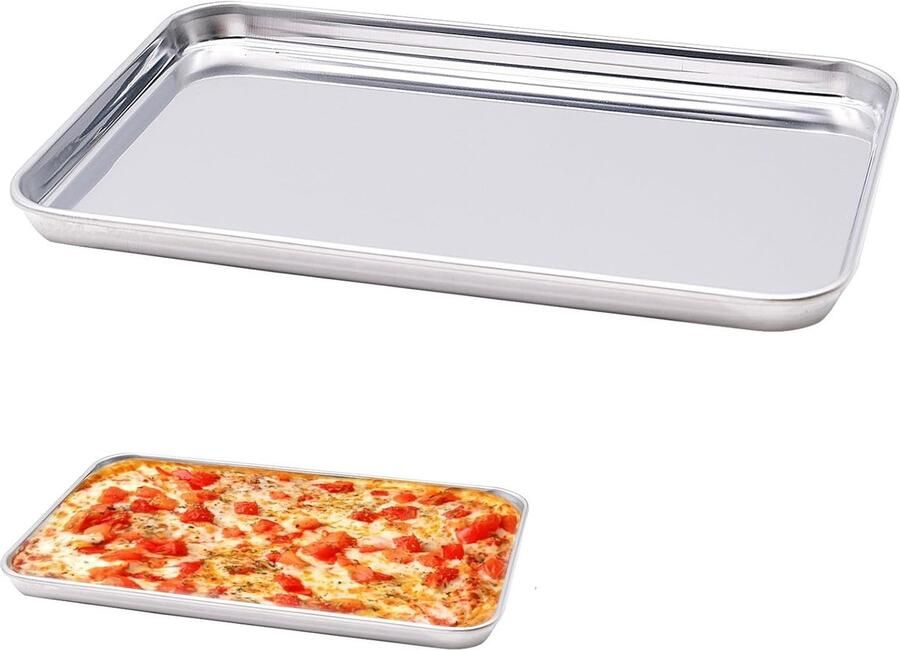 Set van 2 RVS Bakplaten voor Taarten en Gerechten Rectangulaire Bak- en Roestplaat 22.5 x 14.8 x 1.2 cm Ideaal voor Oven en Grill