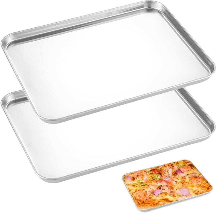 Set van 2 RVS Bakplaten voor Taarten en Gerechten Rectangular Warmtebestendig en Makkelijk Schoon te Maken Ideaal voor Bakken en Roosteren