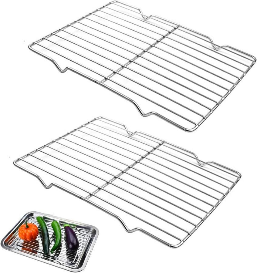 Set van 2 Rvs Bakroosters voor Koelen en Grillen 29x21 cm