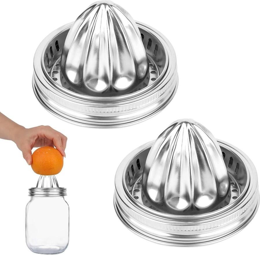 Set van 2 RVS Deksels voor 86mm Brede Mason Jars Handmatige Citruspers voor Citroenen Limoenen en Sinaasappels