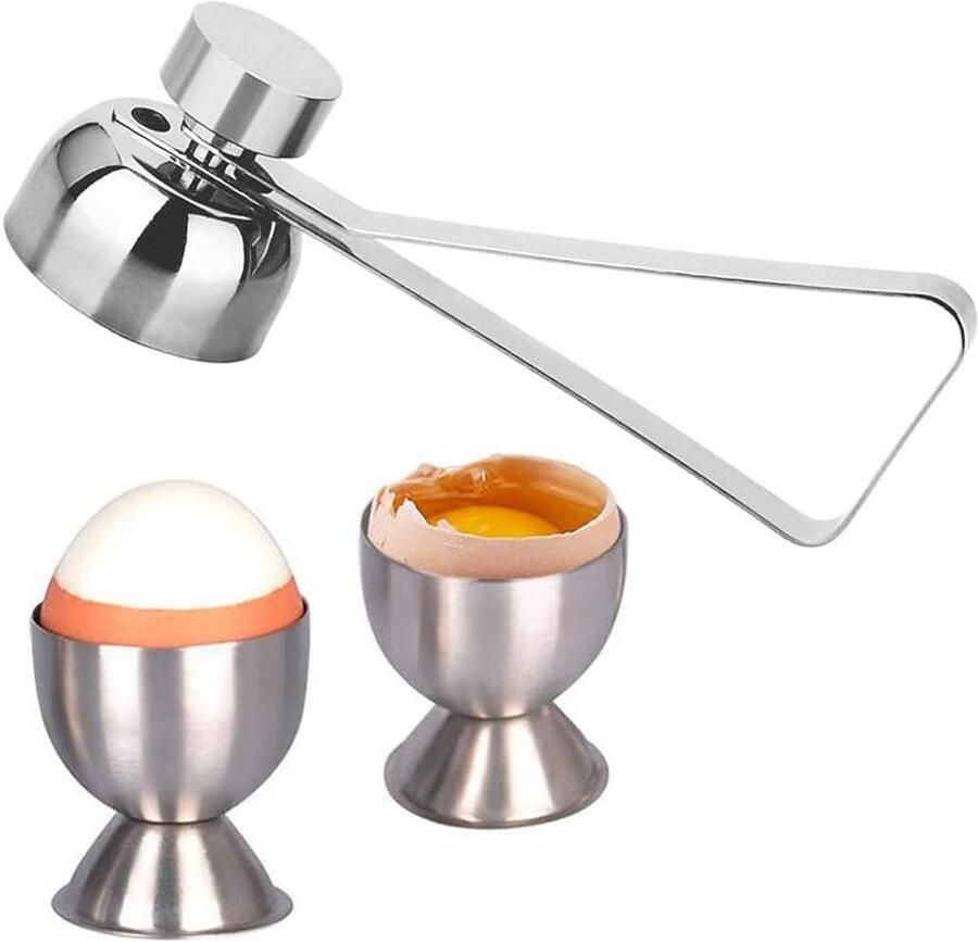 Set van 2 RVS Eierdopjes met Eieropener voor Zacht Gekookt Ei