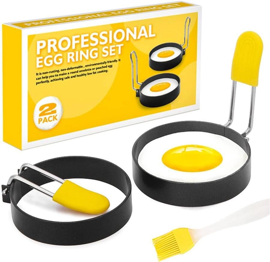 Set van 2 Rvs Eierringen met Antiaanbakgreep voor Perfecte Omeletten en Spiegeleieren