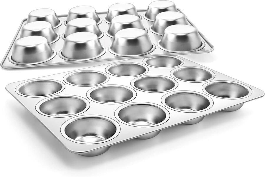 Set van 2 RVS Muffinvormen voor 12 Muffins Ideaal voor Cupcakes Brownies en Pudding Veilig voor Oven en Vaatwasser