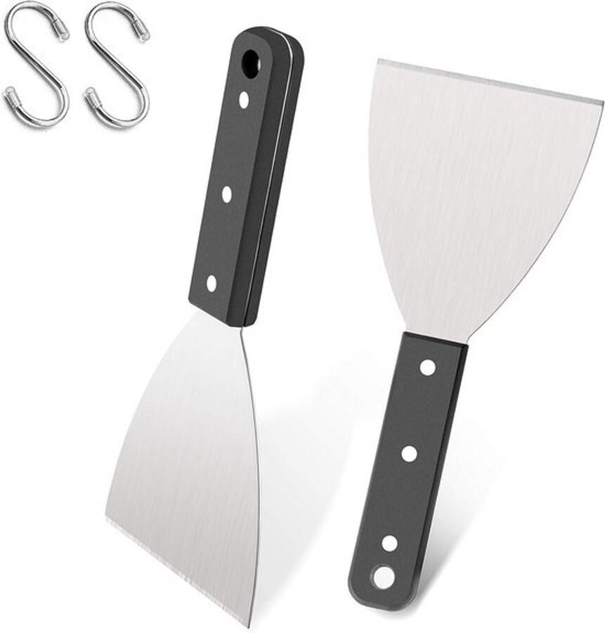 Set van 2 RVS schrapers voor grill en bakplaat Metalen spatels