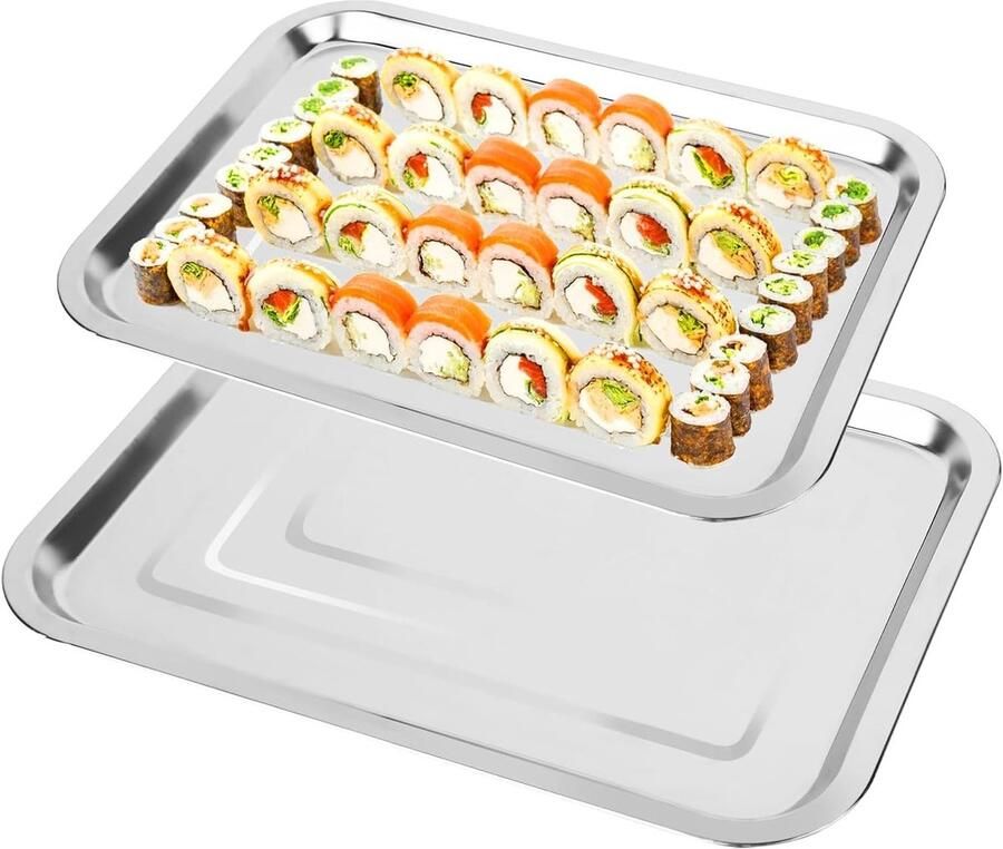 Set van 2 RVS Serveerkommen en Rectangular Serveertray voor Buffetten Sushi en Taarten 32 x 22 cm