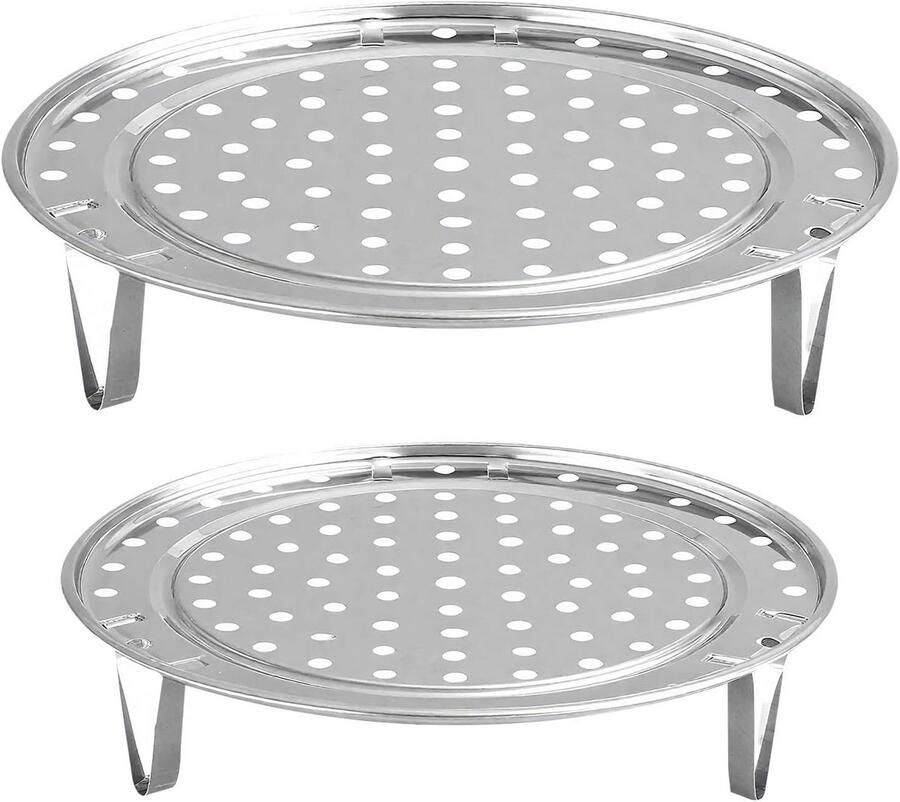 Set van 2 RVS Stoomrekken met Afneembare Poten voor Snelkookpan en Potten