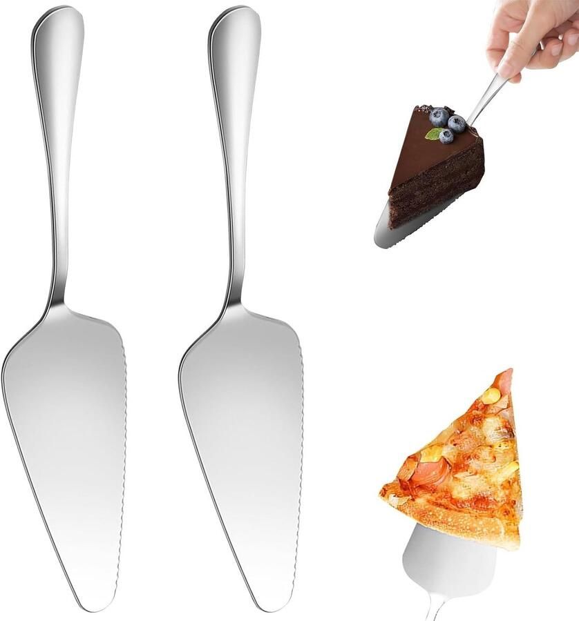 Set van 2 RVS Tortenhebers met Gezakte Rand en Snijmes Perfect voor Taarten Pizza en Feestjes