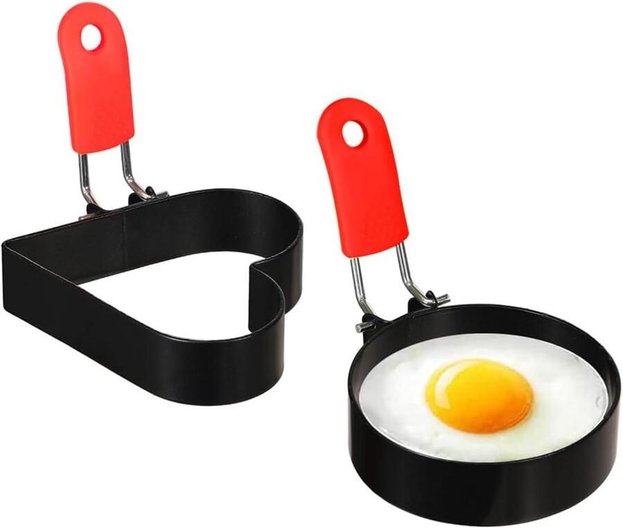 Set van 2 RVS Vormen voor Gebakken Eieren en Pannenkoeken Rond en Hartvormig