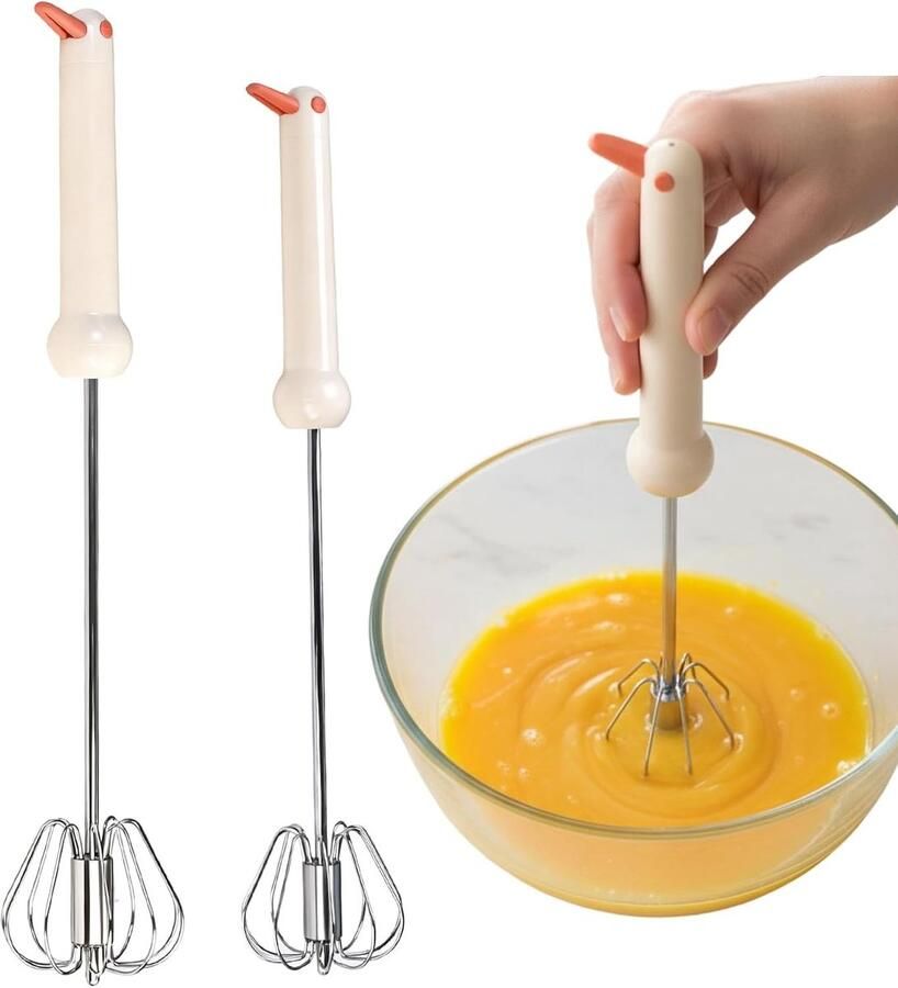 Set van 2 semi-automatische handmixers van roestvrij staal ideaal voor kloppen mengen en roeren in de keuken perfect keukengereedschap voor bakken en koken