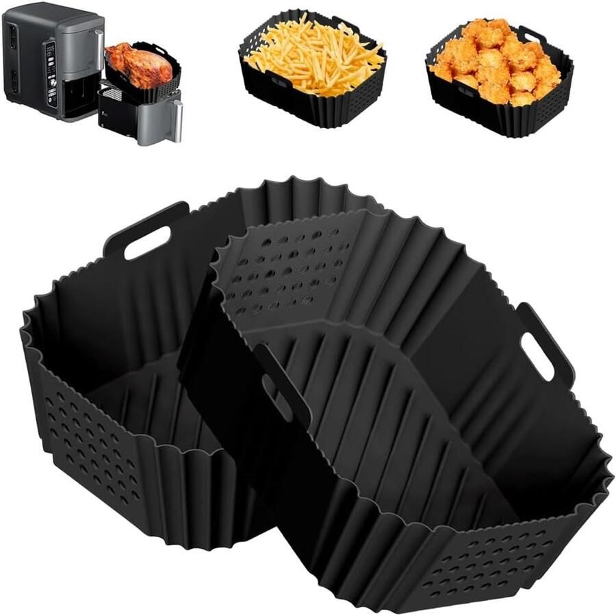 Set van 2 siliconen luchtfriteuse voeringen accessoires voor luchtfriteuse herhaalbare siliconen voeringen herbruikbare siliconen dubbele mand airfryer voering voor Ninja Salter Tower en