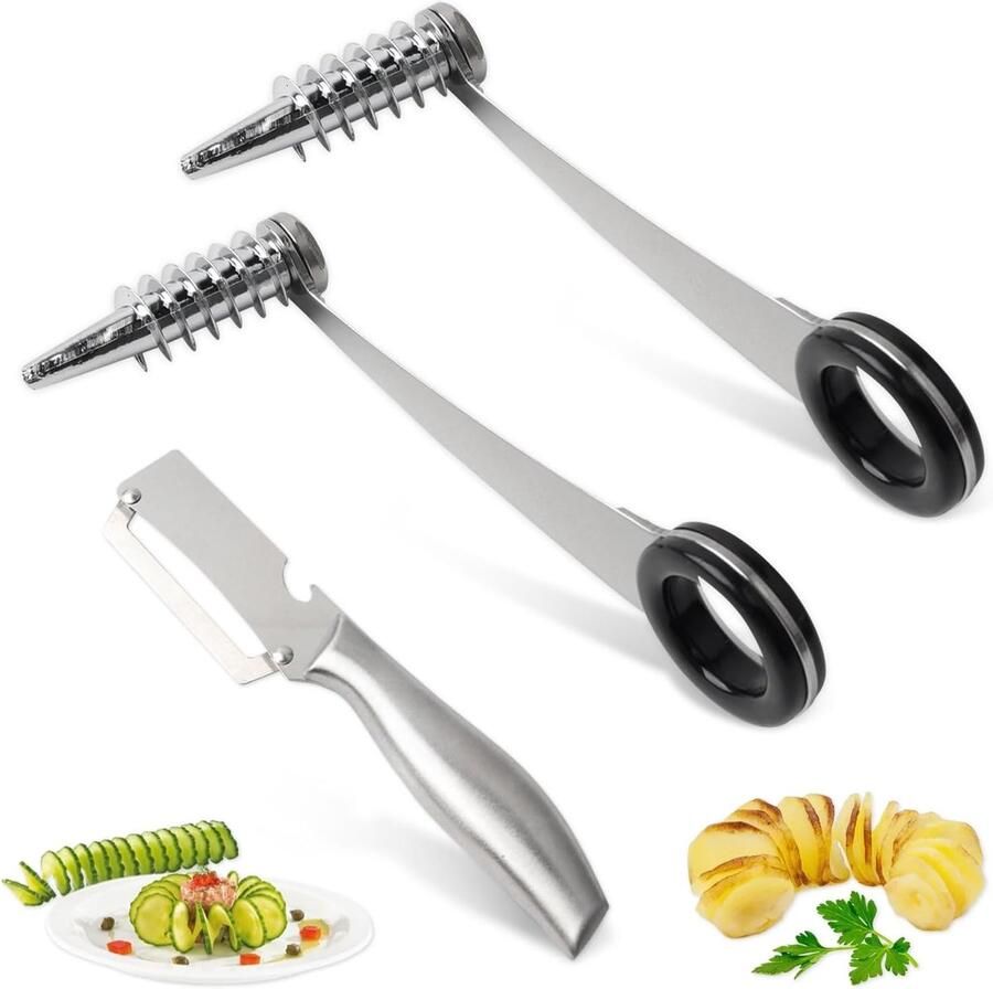Set van 2 spiraalsnijders van roestvrij staal handmatige aardappel- en groentespiraalsnijder 1 dunschiller voor wortels en appels ideaal voor Zoodles gezonde snacks en creatieve