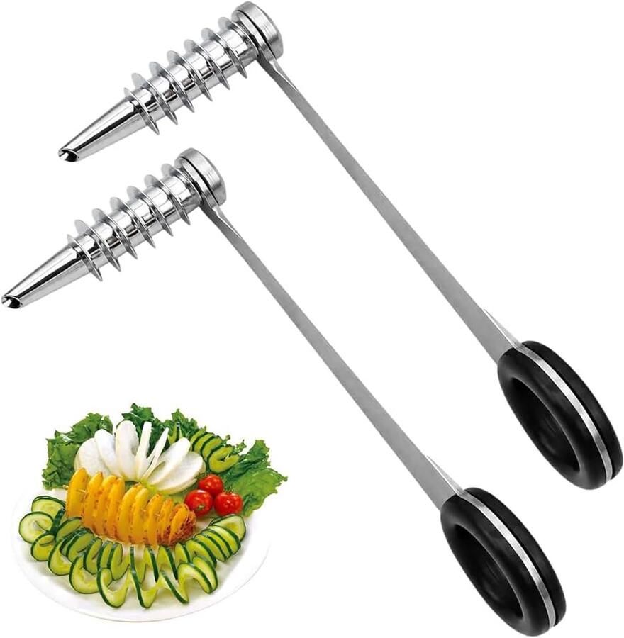 Set van 2 spiraalsnijders voor aardappelen professionele aardappelspiraalsnijder voor creatieve groentesets roestvrij staal en ergonomisch ideaal voor twist aardappelen