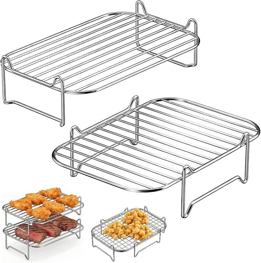 Set van 2 Stapelbare Airfryer Accessoires van Roestvrij Staal voor 7.6 L 10.4 L Capaciteit Ideaal voor Oven en Stoompan Duurzaam en Praktisch