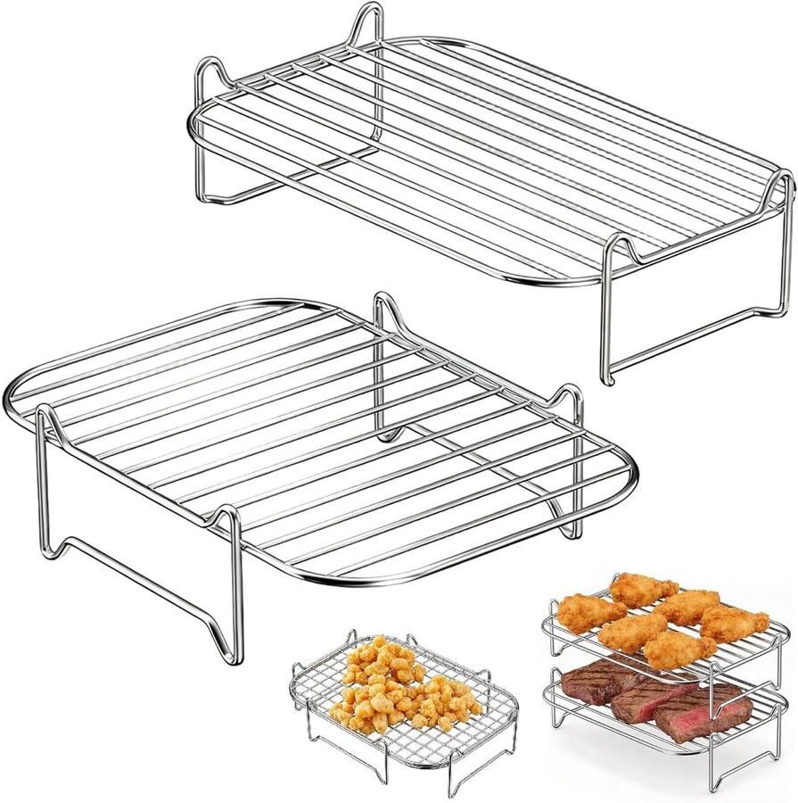 Set van 2 stapelbare luchtfriteuse accessoires roestvrij staal geschikt voor 7.6 L 10.4 L modellen oven en stoomfunctie