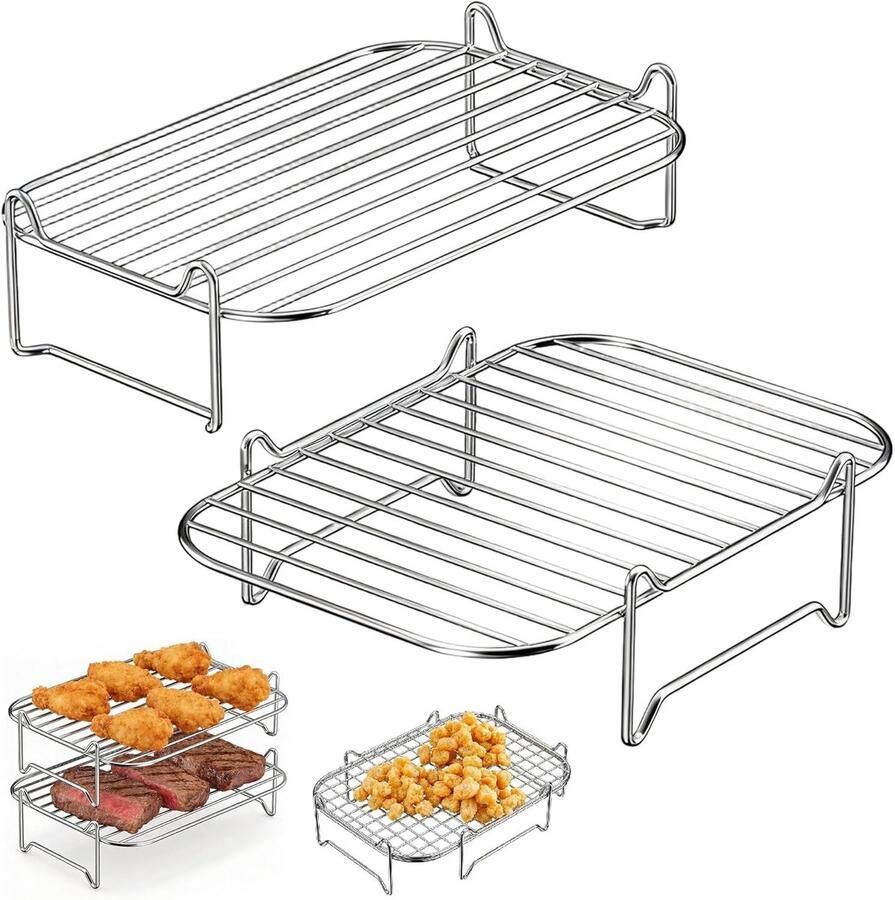 Set van 2 stapelbare luchtfriteuse accessoires van roestvrij staal voor 7.6 L 10.4 L friteuses oven en stoomfunctie