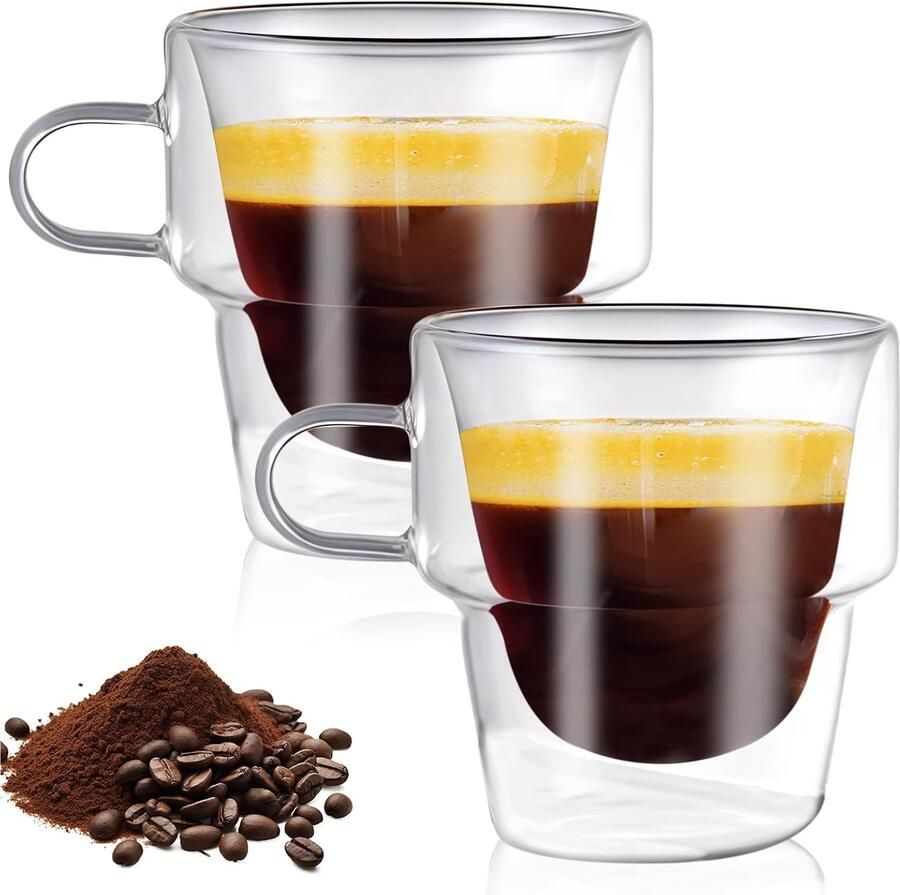 Set van 2 stuks: 260 ml dubbelwandige latte macchiato-glazen dubbelwandige koffiekopjes van glas geïsoleerde koffiekopjes cappuccino ijskoffiekopjes voor cappuccino latte