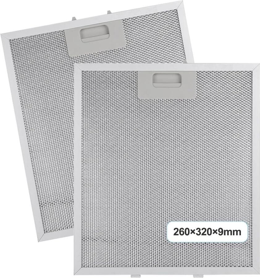 Set van 2 Stuks 320 x 260 x 9mm Afzuigkapfilters Vetzakfilters voor Afzuigkappen Geschikt voor Modellen met 5 Laags Aluminium Filter