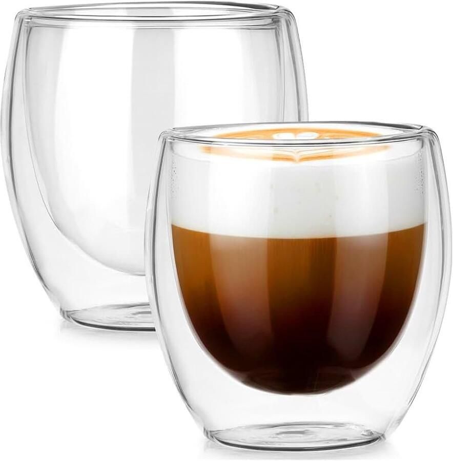 Set van 2 thermoglazen dubbelwandig borosilicaatglas transparant voor latte macchiatthee hittebestendig