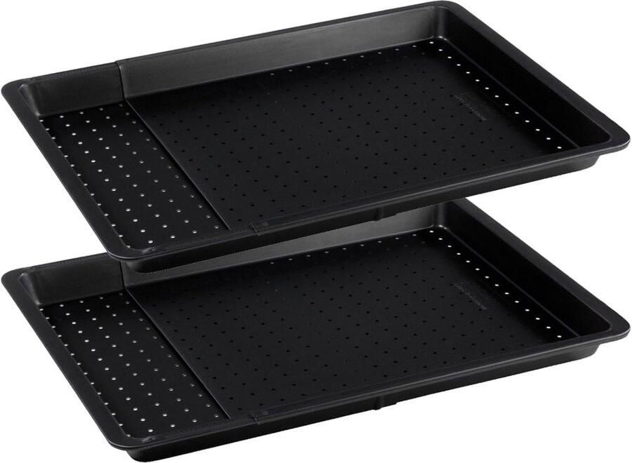 Set van 2 Uitschuifbare Ovenplaten Geperforeerd Antiaanbak Ovenrooster Bakplaat 37-52 cm