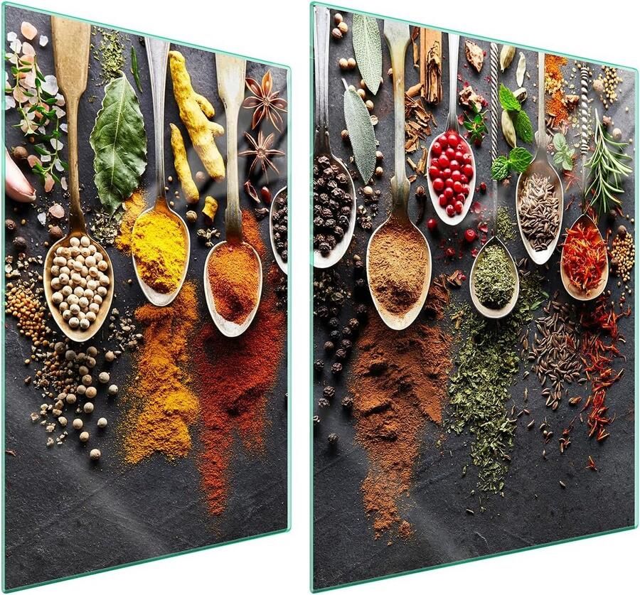 Set van 2 Universele Afdekplaten voor Kookplaat van Gehard Glas 70x52 cm met Kruidenprint
