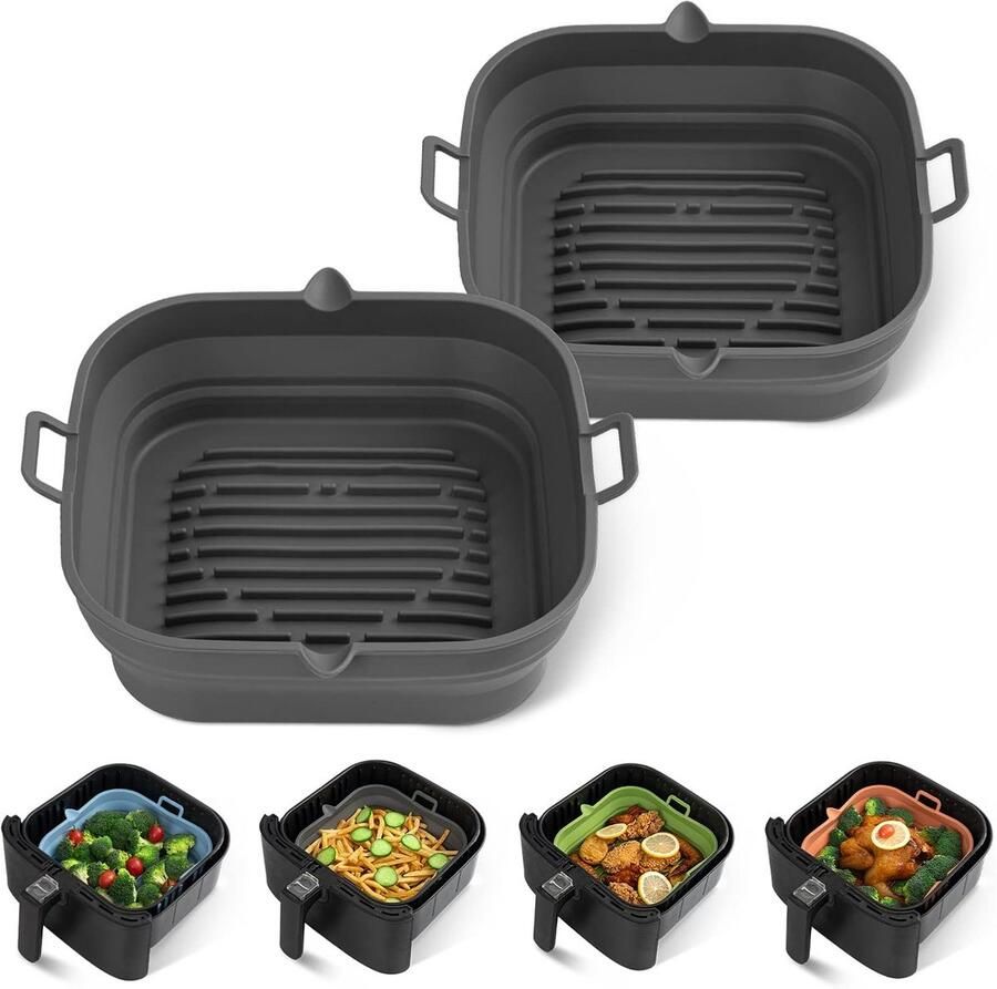 Set van 2 Vierkante Siliconen Airfryer Luchtfriteuse Muffin Bakvormen Herbruikbaar en Ovenbestendig
