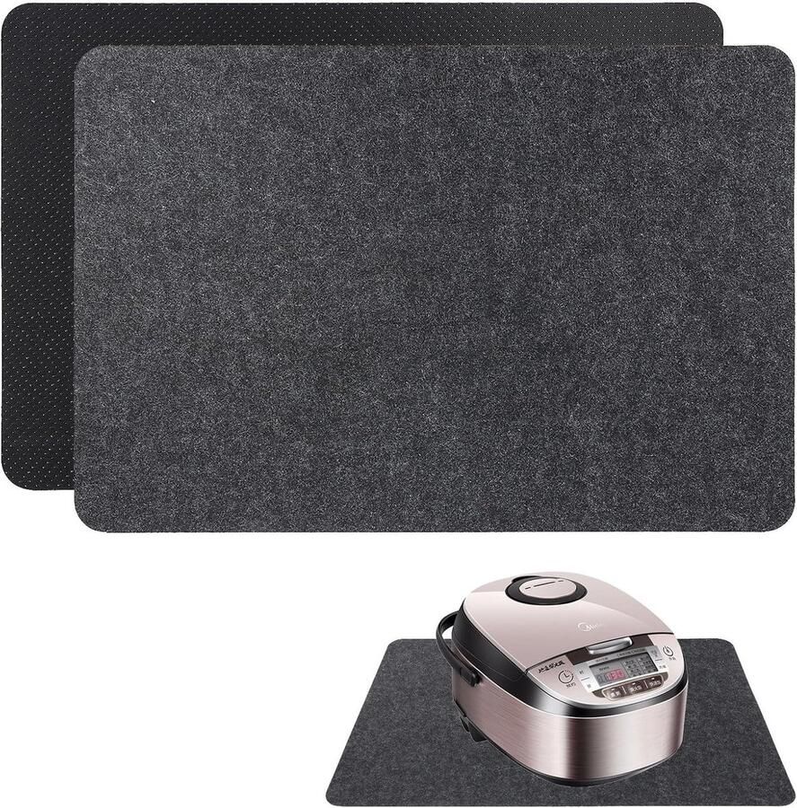 Set van 2 Vuurvaste Matten Warmtebeschermingsmat voor Koffiezetapparaten Magnetrons en Airfryers (30 x 45 cm Zwart)