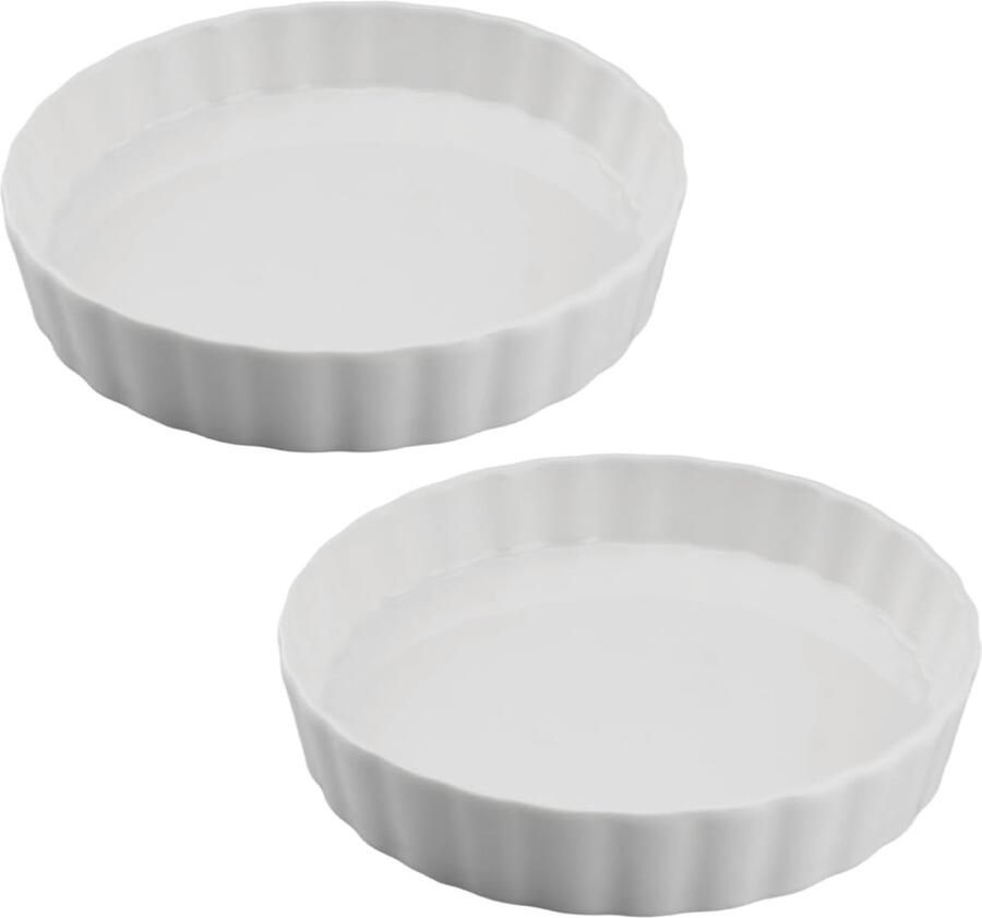 Set van 2 witte porseleinen quiche schalen 18 cm diepte keramische taartschalen voor pizza pasta en flan