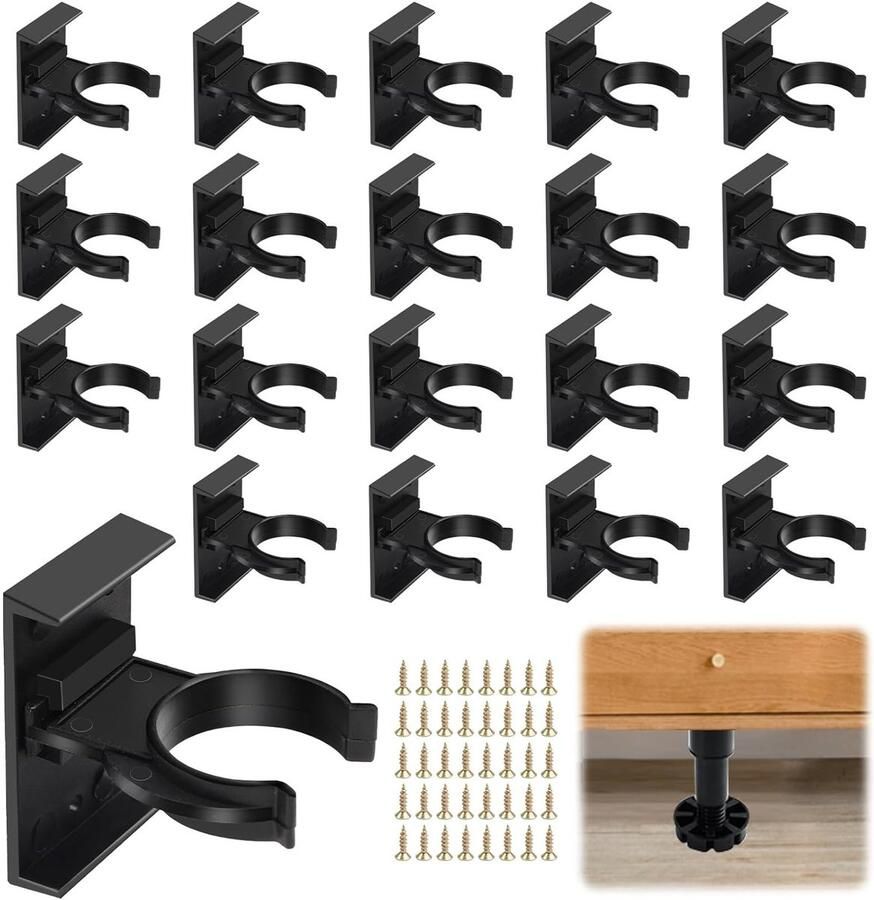 Set van 20 Verstelbare Kickboard Clips voor Keuken Robuuste Pedestal Clips en Platenhouders met 30 Schroeven Geschikt voor Meubelpoten van 32-42 mm Diameter