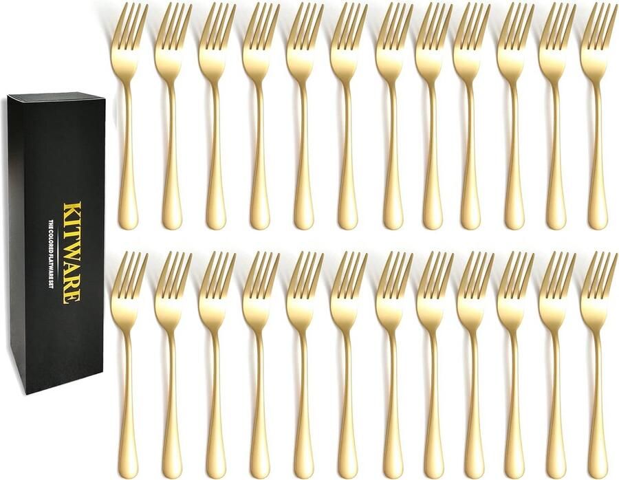 Set van 24 Gouden Tafelforken RVS Bestekset Diner