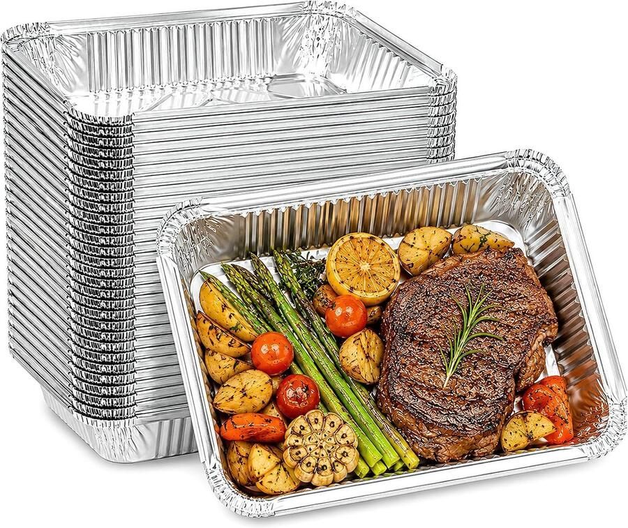 Set van 25 aluminium grillschalen opvangbakken (1000 ml) Wegwerp aluminium 1000 ml 850 ml voor grill gas houtskool grillschaal zonder deksel voor koken braden en bescherming