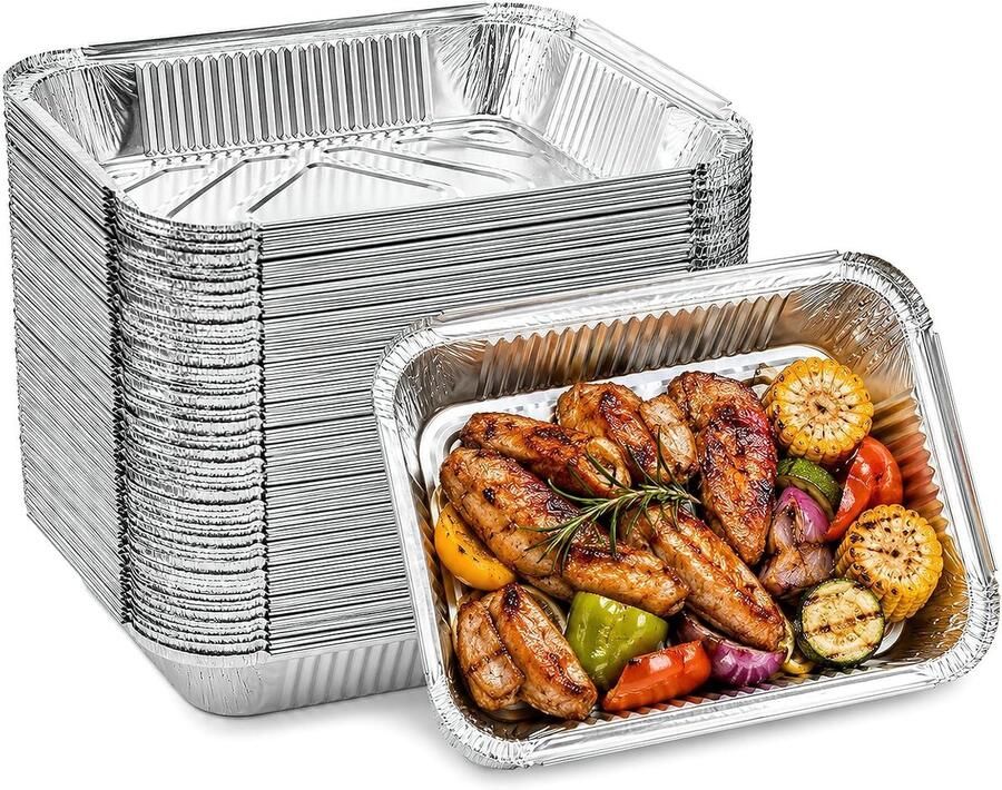 Set van 25 aluminium grillschalen opvangbakken (850 ml) Wegwerp aluminium 1000 ml 850 ml voor grill gas houtskool grillschaal zonder deksel voor koken braden en bescherming