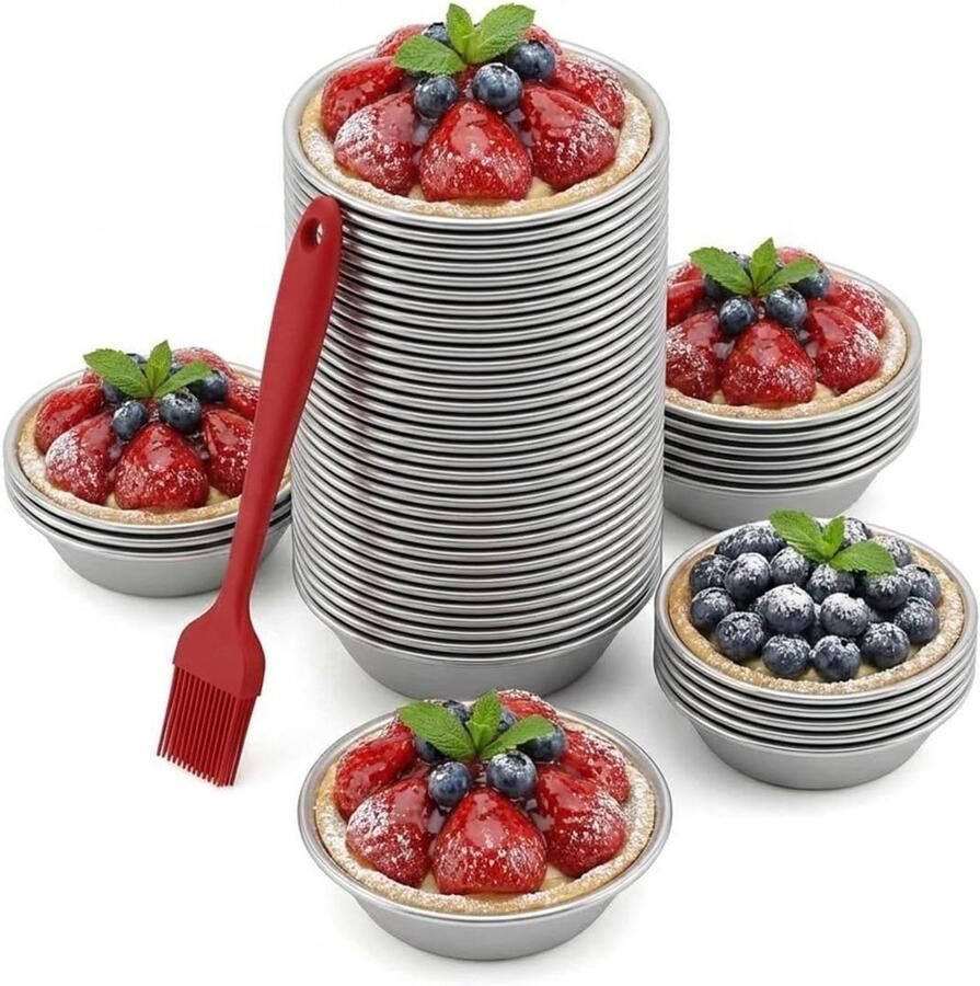 Set van 25 Herbruikbare Cakevormen met Siliconen Kwast Mini Quiche Mallen en Antiaanbak Egg Cake Mallen voor het Bakken van Desserts