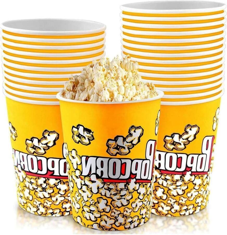 Set van 25 Retro Popcornzakken Kleine Popcorn Dozen van 1000 ml voor Thuis Feestjes en Bioscoopgebruik