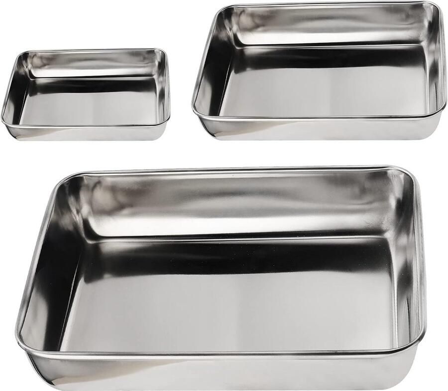 Set van 3 Antiaanbak Bakplaten Roestvrij Staal Rechthoekig Oven Vaatwasmachinebestendig