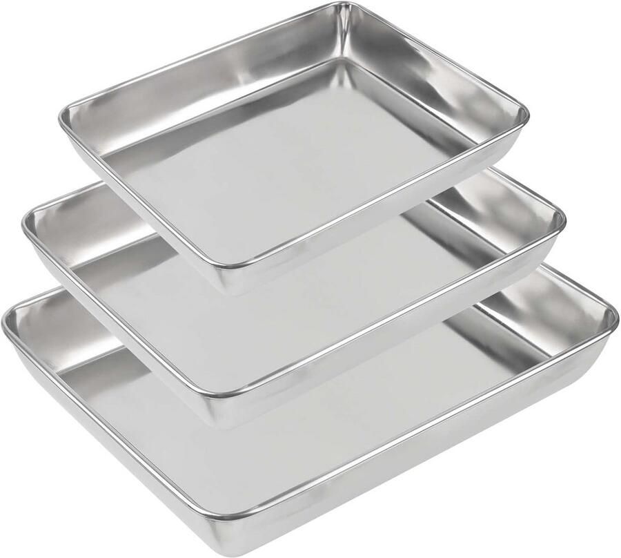 Set van 3 Bakplaten van Roestvrij Staal Ideaal voor Pizza Taart Vlees en Salades