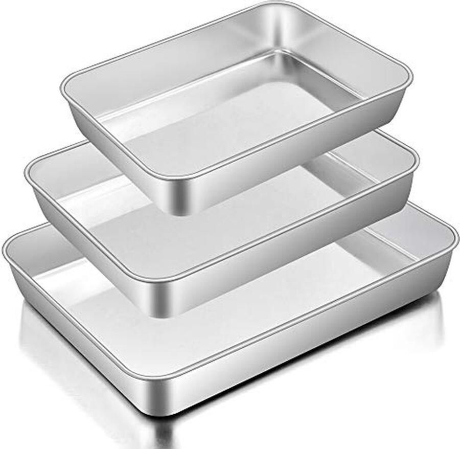 Set van 3 Bakplaten voor de Oven RVS Bakvormen voor Taarten Lasagne Brownies en Casseroles 12 5 10 5 9 4 Inch