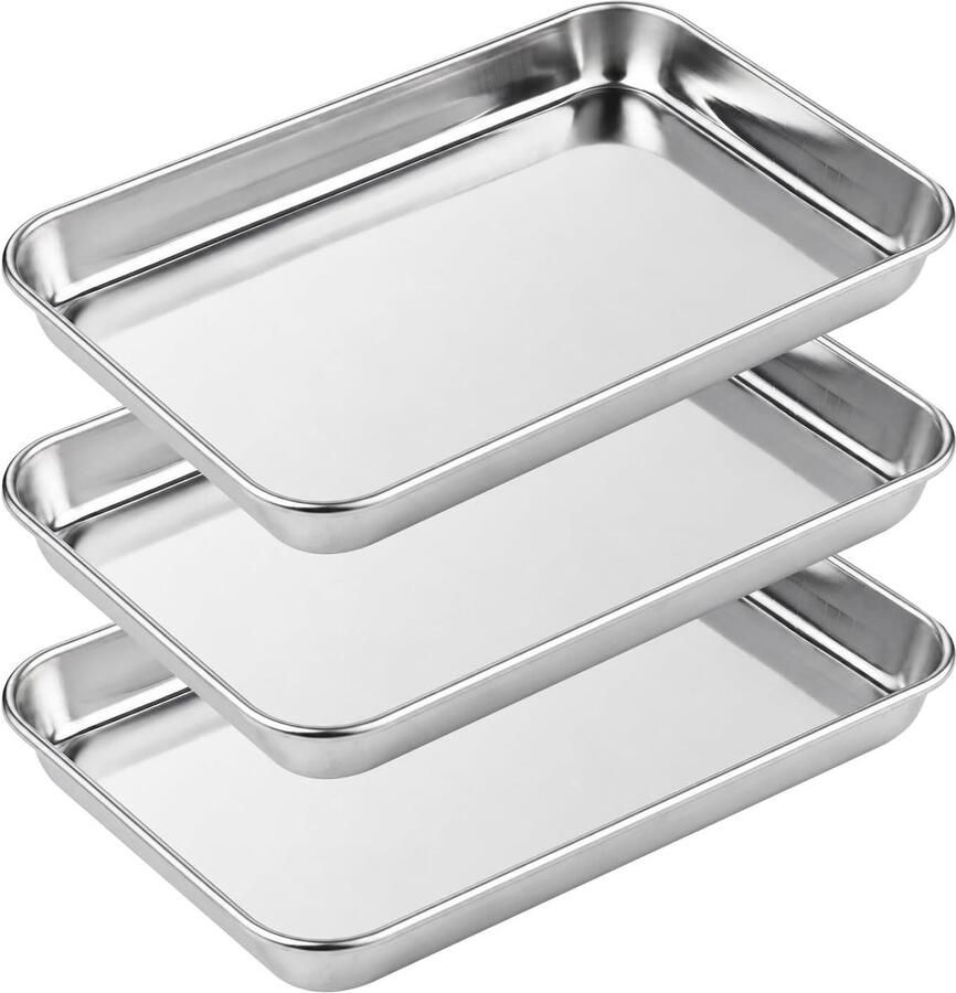 Set van 3 Bakstalen voor de Oven RVS Grillplaat Bakplaat Keukenaccessoire Geschikt voor Afwasmachine 23 x 17 x 2.5 cm
