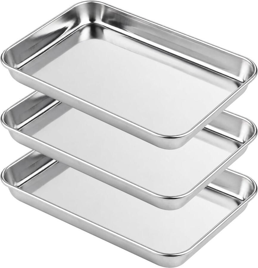 Set van 3 Bakstalen voor de Oven Rvs Grillplaat Keukenaccessoires voor Bakken Koken en Serveren Vaatwasserbestendig 23 x 17 x 2.5 cm
